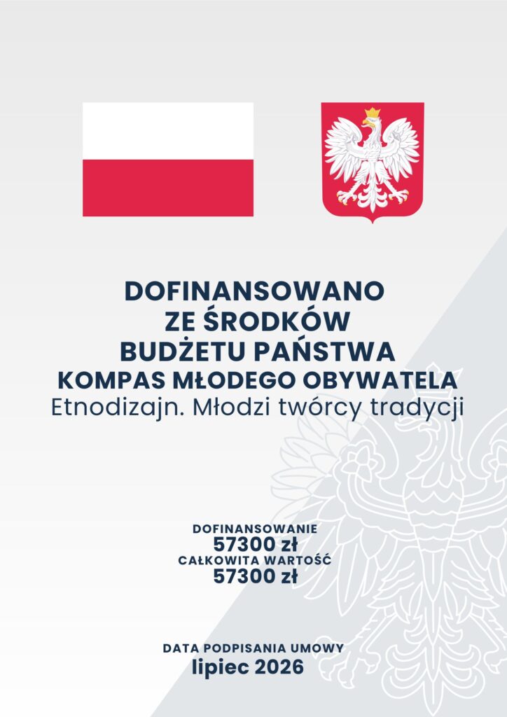 plakat informujący o finansowaniu projektu z budżetu państwa w ramach programu Kompas Obywatela  w wysokości 57300 zł